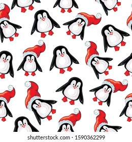 Penguin seamless pattern background, cartoon christmas  animal