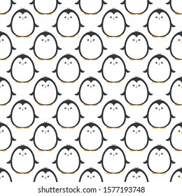 Penguin seamless pattern background. Cute Christmas cartoon doodle vector illustration.