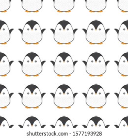 Penguin seamless pattern background. Cute Christmas cartoon doodle vector illustration.