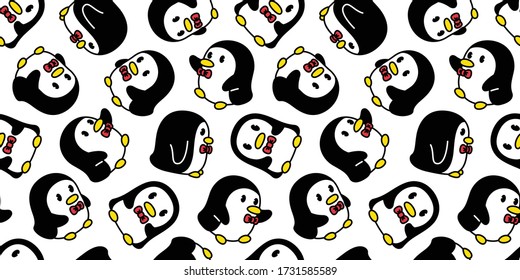 penguin Seamless pattern bird bow tie vector cartoon scarf isolated tile background repeat wallpaper illustration doodle design