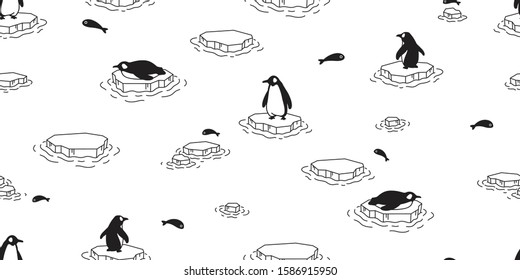 penguin Seamless pattern bird iceberg vector cartoon polar bear scarf isolated tile background repeat wallpaper doodle illustration design