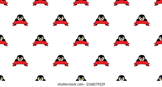 penguin seamless pattern bird ribbon vector duck cartoon scarf isolated repeat wallpaper tile background gift wrapping paper illustration design
