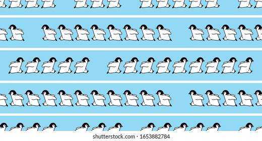 penguin Seamless pattern bird vector running cartoon polar bear scarf isolated tile background repeat wallpaper doodle illustration blue design