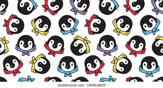 penguin Seamless pattern bird vector face head scarf cartoon doodle isolated repeat wallpaper tile background illustration doodle design