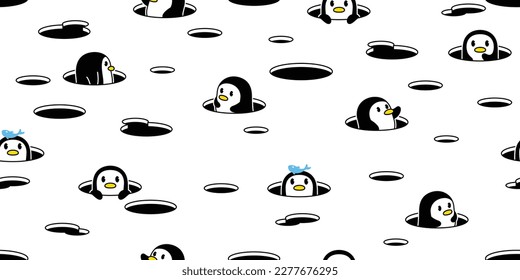 penguin seamless pattern bird vector duck hiding hole cartoon repeat wallpaper tile background gift wrapping paper illustration design scarf isolated