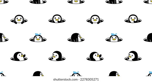 penguin seamless pattern bird vector duck hiding hole cartoon repeat wallpaper tile background gift wrapping paper illustration scarf isolated design