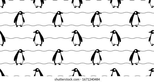 penguin Seamless pattern bird wave ocean vector cartoon polar bear scarf isolated tile background repeat wallpaper illustration doodle design
