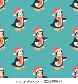 Penguin seamless pattern. Christmas collection. Flat vector illustration