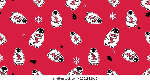 penguin seamless pattern Christmas tree vector Santa Claus snowflake birthday cartoon repeat wallpaper tile background gift wrapping paper polka dot illustration scarf isolated design