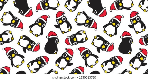 penguin seamless pattern Christmas vector Santa Claus hat scarf isolated repeat wallpaper tile background cartoon character doodle illustration design