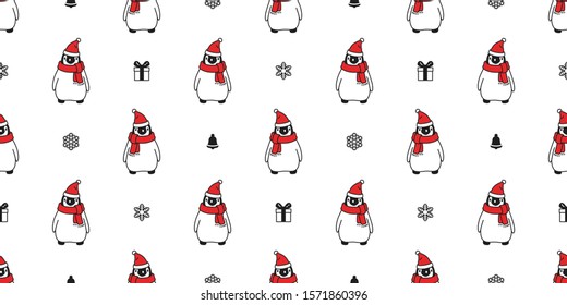 penguin seamless pattern Christmas vector Santa Claus snowflake birthday gift box scarf isolated repeat wallpaper tile background cartoon illustration design