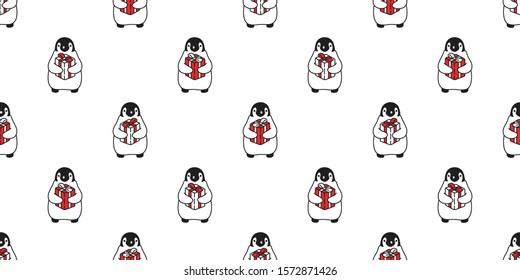 penguin seamless pattern Christmas vector Santa Claus gift box birthday scarf isolated repeat wallpaper tile background cartoon illustration design