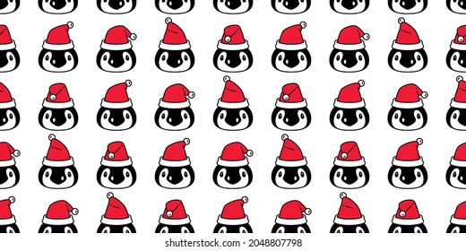 penguin seamless pattern Christmas vector Santa Claus snowflake birthday cartoon scarf isolated repeat wallpaper tile background gift wrapping paper illustration design