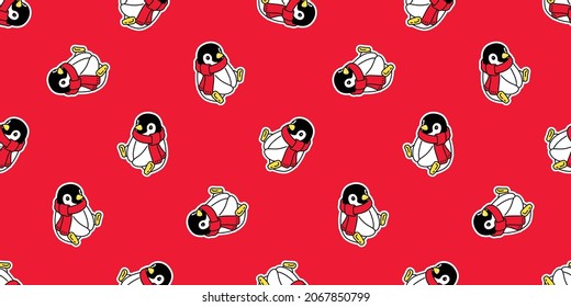 penguin seamless pattern Christmas vector Santa Claus sitting snowflake birthday cartoon repeat wallpaper tile background gift wrapping paper illustration scarf isolated design