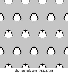 Penguin seamless pattern. Cute penguins isolated pattern on grey background.