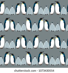 Penguin seamless pattern. Digital vector illustration. Sea bird Imperial penguin in flat style.