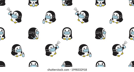 penguin Seamless pattern face mask covid-19 bird vector alcohol cartoon scarf isolated tile background repeat wallpaper illustration doodle design