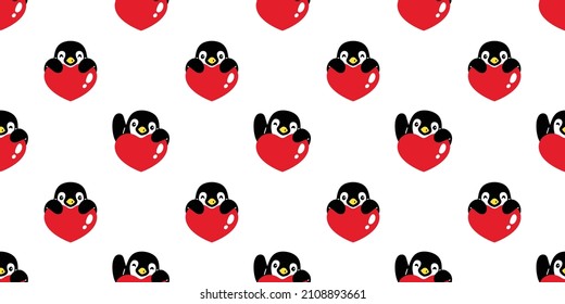 penguin seamless pattern heart valentine bird vector duck cartoon repeat wallpaper tile background gift wrapping paper illustration design scarf isolated