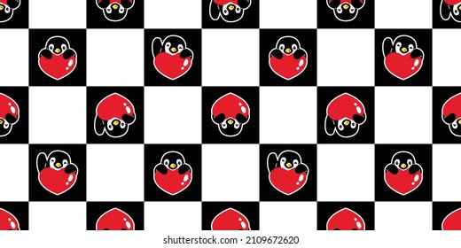 penguin seamless pattern heart valentine bird vector duck checked cartoon repeat wallpaper tile background gift wrapping paper illustration design scarf isolated
