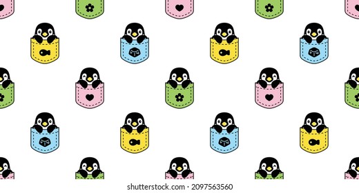 penguin Seamless pattern pocket bird vector cartoon doodle scarf isolated tile background repeat wallpaper illustration design