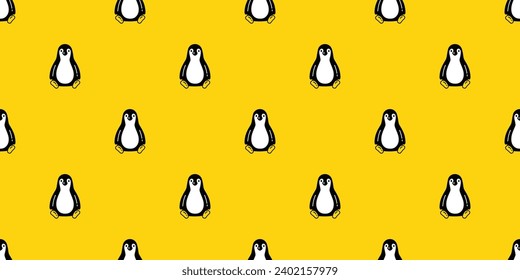 penguin seamless pattern sitting bird cartoon doodle gift wrapping paper tile background repeat wallpaper illustration isolated yellow design