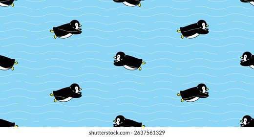 penguin seamless pattern swimming pool ocean sea doodle cartoon gift wrapping paper tile background repeat wallpaper illustration isolated design