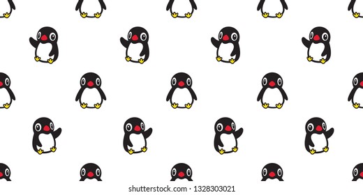 penguin Seamless pattern vector bird salmon fish cartoon scarf isolated tile background repeat wallpaper doodle illustration
