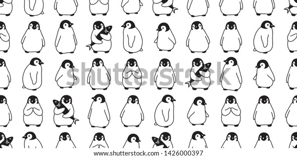 ペンギンシームレスパターンのベクター鳥の漫画の極性熊のスカーフ分離型タイル背景に壁紙の落書きイラストデザイン のベクター画像素材 ロイヤリティフリー