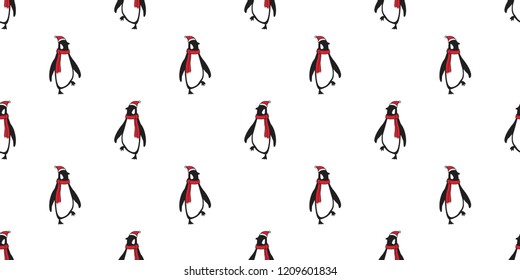 penguin Seamless pattern vector Christmas Santa Claus Hat Xmas bear polar cartoon scarf isolated tile background repeat wallpaper illustration