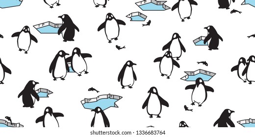 penguin Seamless pattern vector fish salmon iceberg bird cartoon scarf isolated tile background repeat wallpaper illustration doodle