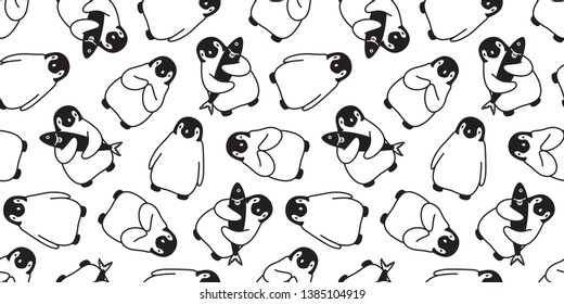 penguin Seamless pattern vector fish salmon cartoon repeat wallpaper tile background scarf isolated illustration doodle white