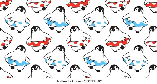penguin Seamless pattern vector swimming ring pool scarf isolated polka dot cartoon tile background repeat wallpaper illustration doodle