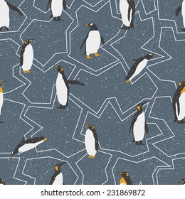 Penguin seamless patterns with snow background