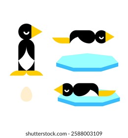 Penguin set cartoon character. North Pole Bird