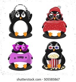 Penguin set. Christmas. Vector Illustration