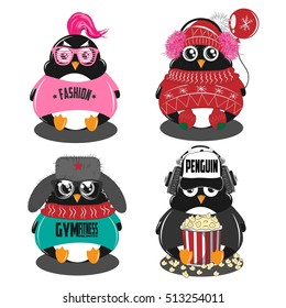 Penguin set. Christmas. Vector Illustration