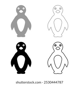 Penguin set icon grey black color vector illustration image solid fill outline contour line thin flat style