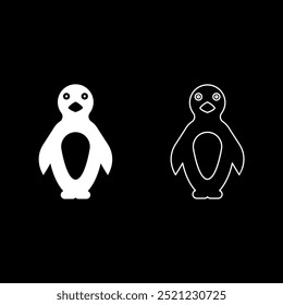 Penguin set icon white color vector illustration image solid fill outline contour line thin flat style