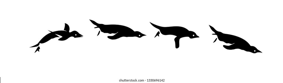 penguin set of jump to swimming  logo icon designs vector illustration silhouette