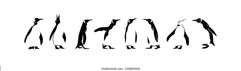 conjunto pingüino de icono de pose diseños de ilustración vectorial silueta