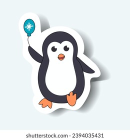 Penguin of the set in sticker style. This vibrant colors and festive sticker of cute penguin character is sure to capture the hearts of everyone who sees it. Vector illustration.