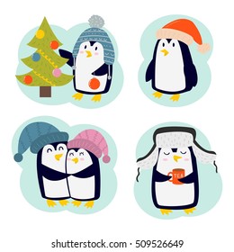 Penguin set vector illustration character