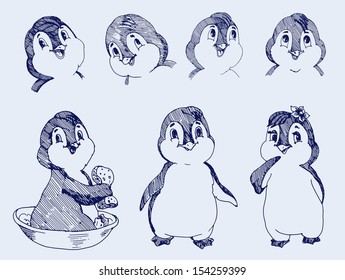 penguin. set of vector sketches
