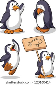 Penguin in Several Poses - Happy, Sad, Jumping & Holding Sign