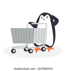 penguin with shopping cart vector