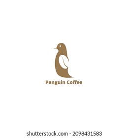 Pinguin Silhouette Logo Design-Vorlage und Kaffeebohnen, sehr geeignet als Markenidentität im Kaffee- oder Kaffeehaus
