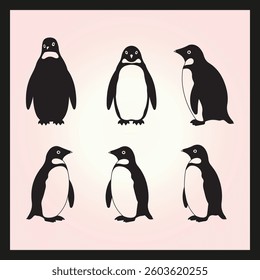 Penguin silhouette set Clipart on a hex color background