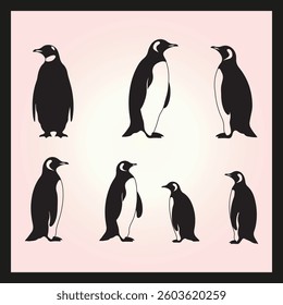 Penguin silhouette set Clipart on a hex color background