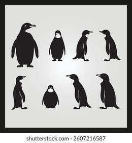 Penguin silhouette set Clipart on a hex color background