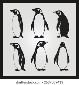 Penguin silhouette set Clipart on a hex color background